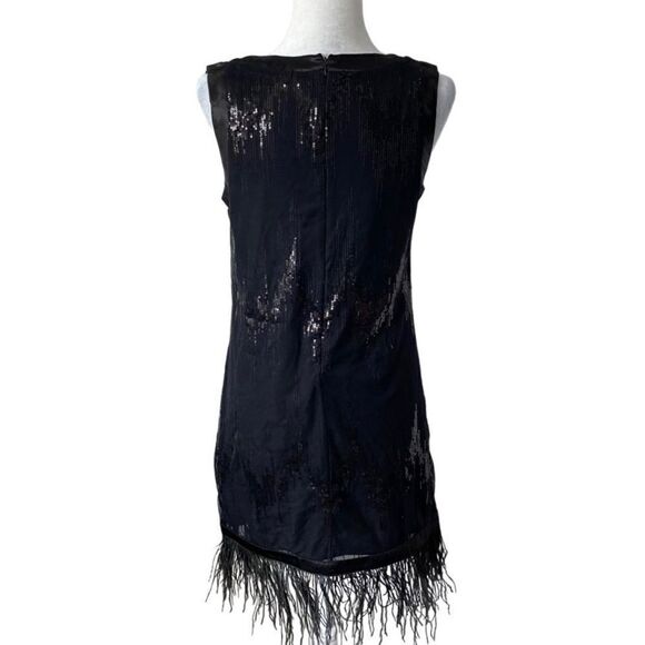 Vertigo Black Sleeveless Dress Embellished Mesh Feathers SZ 10 - Picture 2 of 13